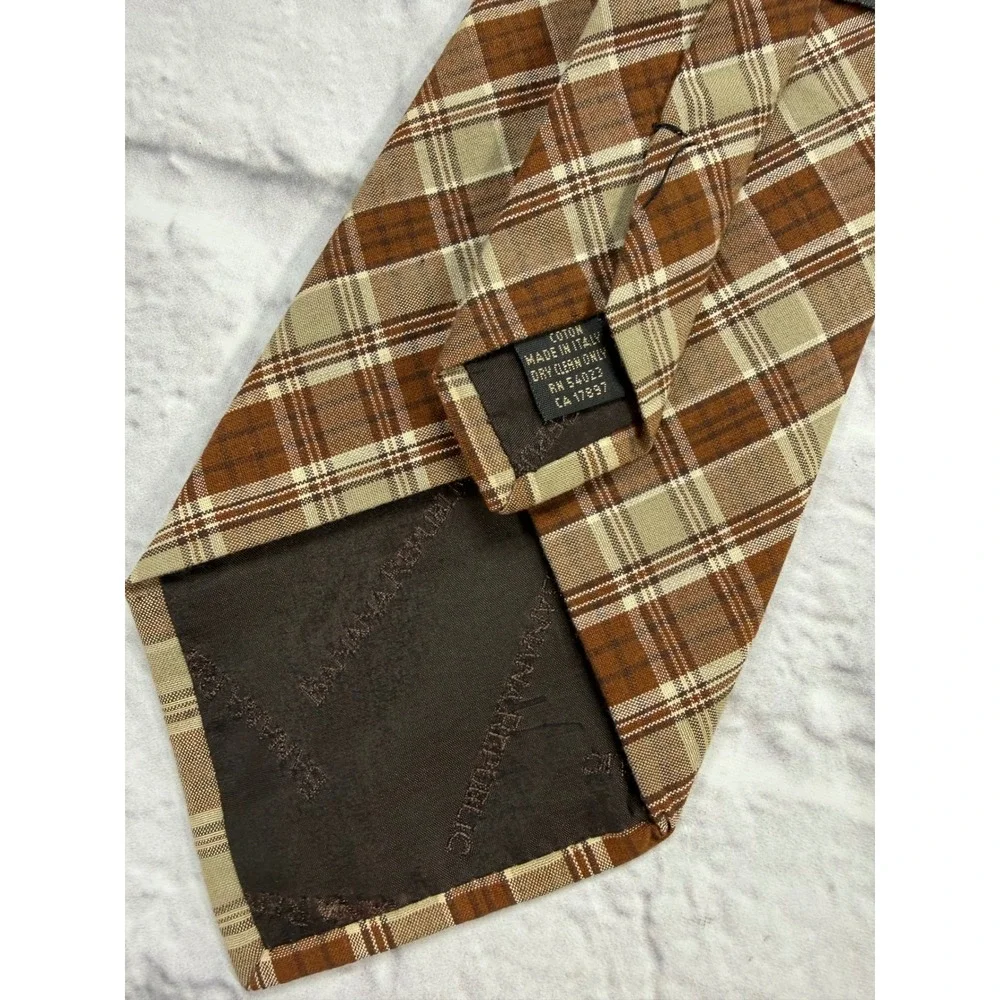 Banana Republic Plaid Tie Mens OS Brown Excellent Cotton Made in Italy Check